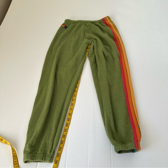 Aviator Nation 6 Stripe Classic Rainbow Sweatpants Jungle Green, S - Picture 3 of 10
